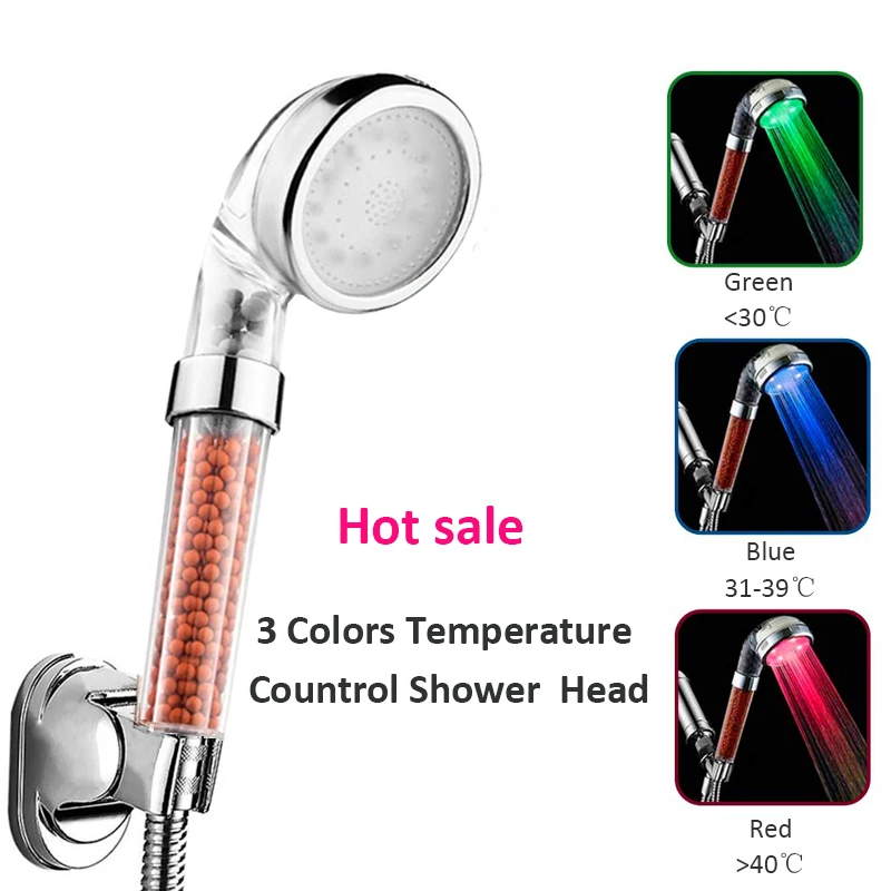 Zloog горячий 3 цвета меняющий светодиодный анион спа душевая головка датчик