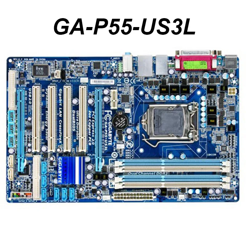 Материнская плата для Gigabyte GA-P55-US3L оригинальная DDR3 LGA 1156 I3 I5 I7 P55-US3L 16 ГБ H55 б/у