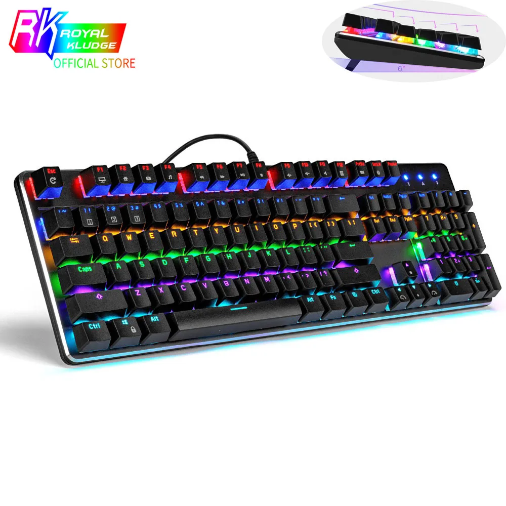 Игровая механическая клавиатура RK935 проводная с синими клавишами 104 клавиш