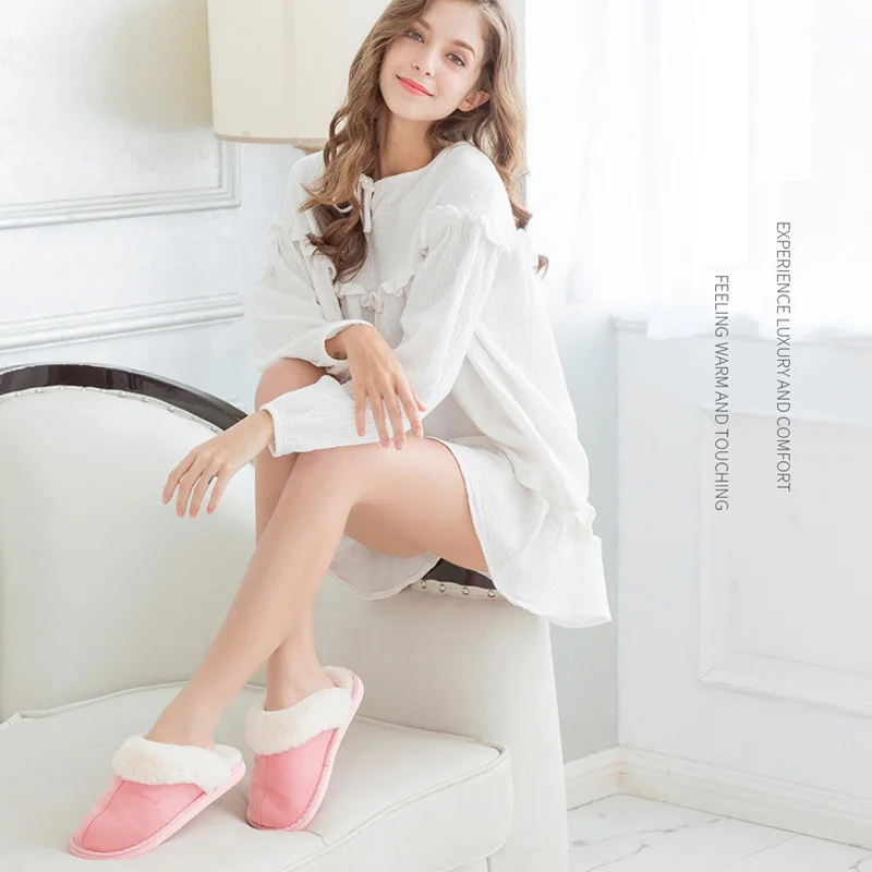 Женские тапочки Зимняя теплая обувь на меху замшевые плюшевые домашние Домашние