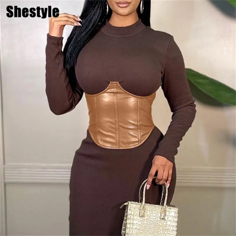 

Женские корсеты Shestyle из искусственной кожи, коричневые однотонные Корсеты на грудь с перекрестной лентой сзади, асимметричные Корсеты с по...