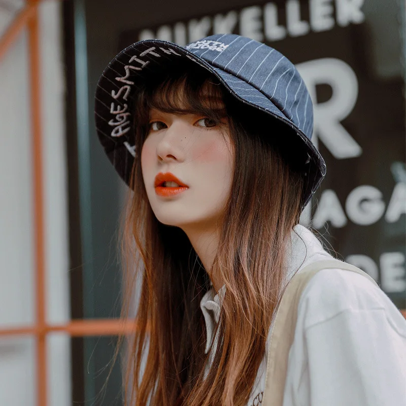2019 корейская версия Студенческая полосатая Панама с буквенным принтом женская