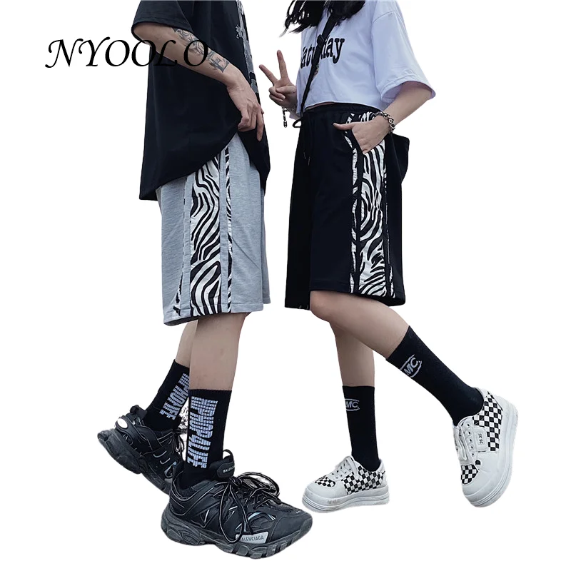 

NYOOLO Harajuku Streetwear Zebra Print Striped Patchwork Elastic Waist Hip Hop Shorts Women Men Cloth Summer Joggers Sweatpants
