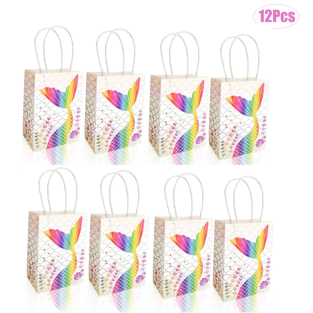 

12 Pcs Mermaid Gift Paper Bag With Handle Gift Bag Cookie Packaging Party Supplies Decor Birthday Party Favors Bags Boxes