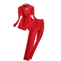 womens trousers set two piece high quality 2022 new autumn korean slim ladies red jacket small suit casual office pants suit