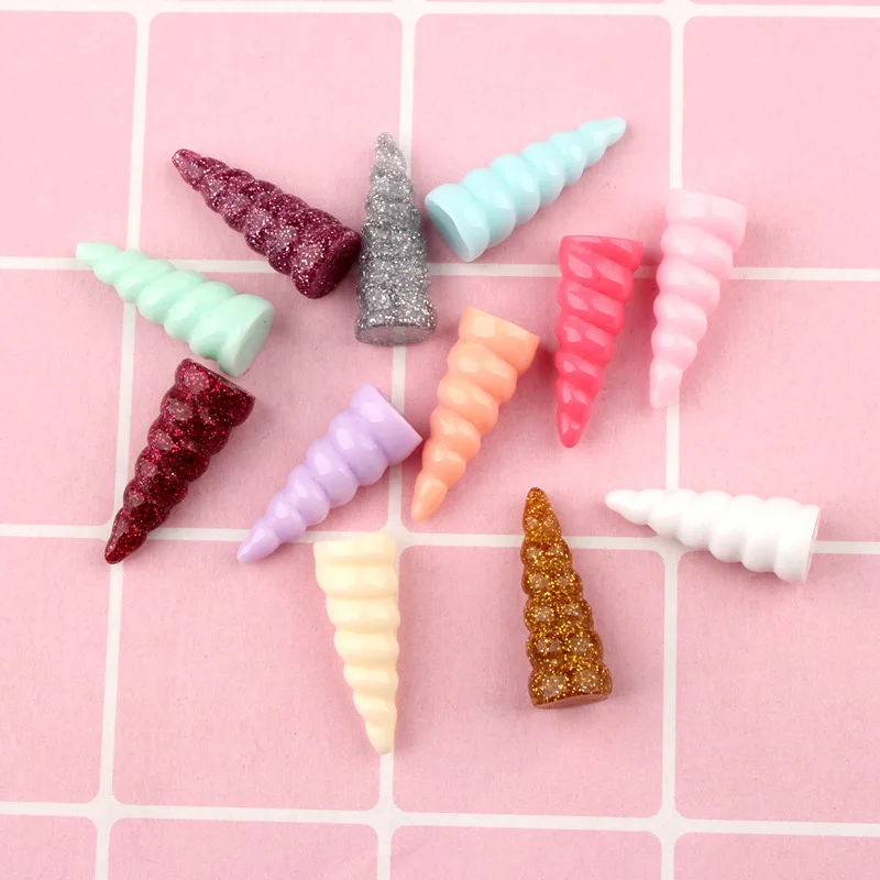 

1*2.7cm 30Pcs/lot Cute Resin unicorn horns patches appliques for Children's headwear accessories, DIY crafts materials