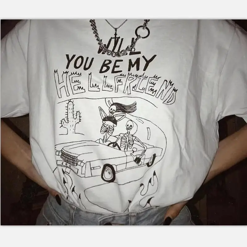 Вы будете My Hellfriend забавные летние футболки в винтажном стиле футболка с рисунком