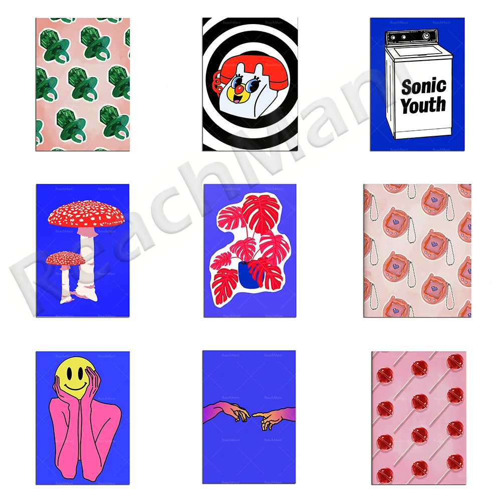 

Creation Adam. Colorful art aesthetic prints, lollipops, monstera plants, mushrooms, colorful abstract art posters, psychedelic