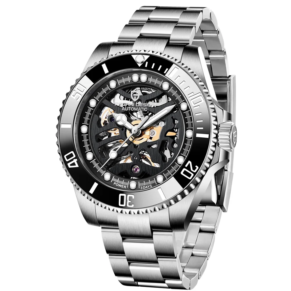 

Мужские часы Pagani Дизайн 43 мм 316l стальной ремешок сапфировое стекло Скелет циферблат механические Автоматические наручные часы