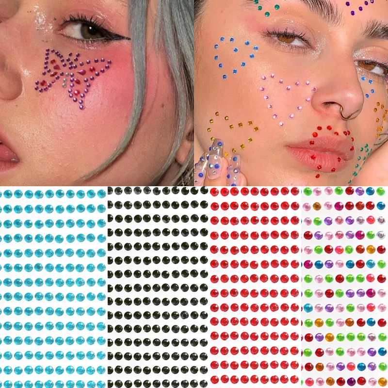 

437 Pcs/sheet 3D Diamond Face Jewels Eyeshadow Stickers Self Adhesive Face Body Eyebrow Diamond Nail Stickers Decals Decoration
