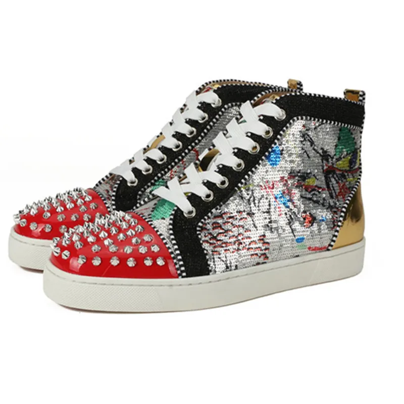 Брендовые Дизайнерские мужские высокие повседневные туфли с граффити и