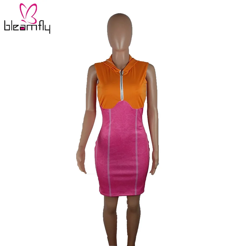 Женское лоскутное платье с капюшоном повседневное Короткое мини-платье на