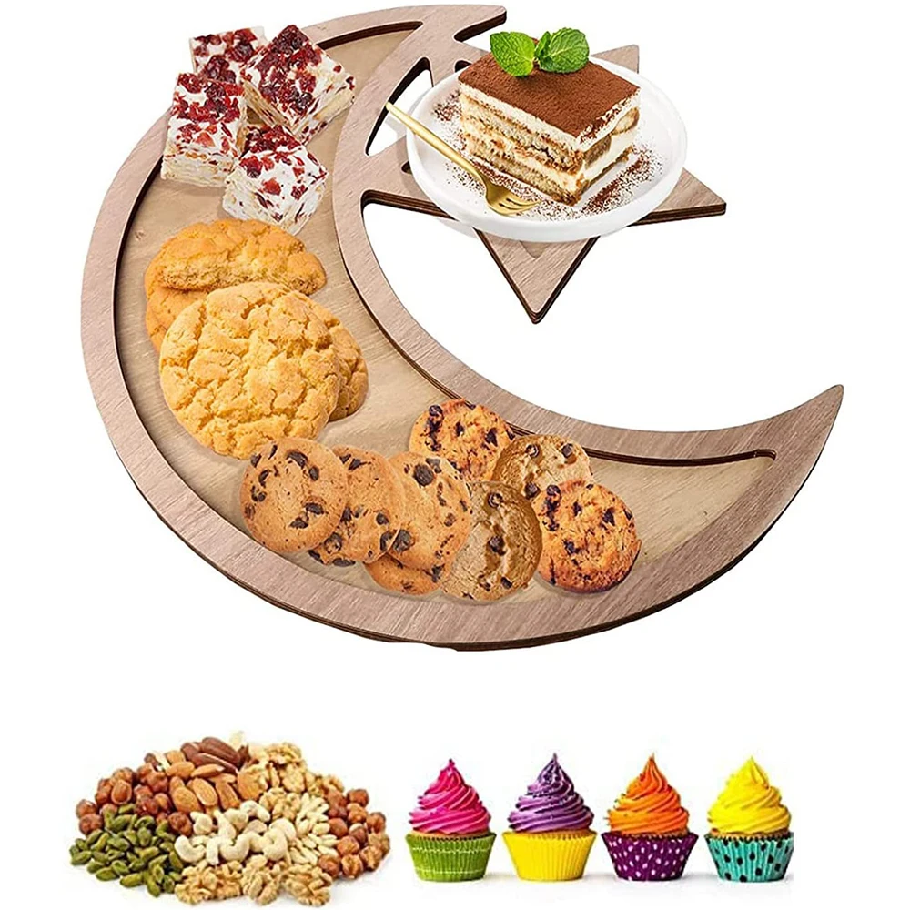 

DIY Eid, деревянный десертный поднос EID Mubarak, Декор для дома, Рамадан, Декор, подвески, Исламские мусульманские украшения для вечеринки