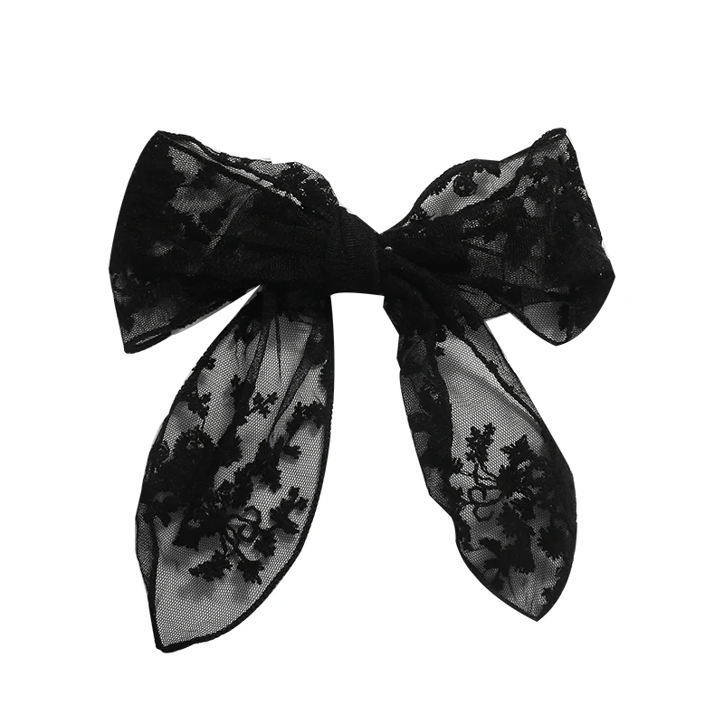 

White Zhou Yangqing Same Lace Online Influencer Bow Ribbon Fairy Style Headdress Ponytail Hair Band Hair Ring and Hairpins Yarn