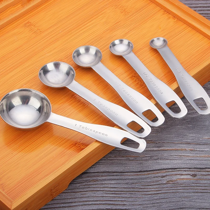 

Multipurpose Food-Grade Stainless Steel Measuring Spoon Coffee Powder Spice Measure Scoop 5Pcs/Set Kitchen Baking Tools