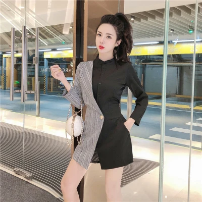 Women Casual Overalls 2023 spring autum Long Sleeve Jumpsuit Fashion Elegant High Waist Wide Leg Shorts Spring Patchwork Rompers