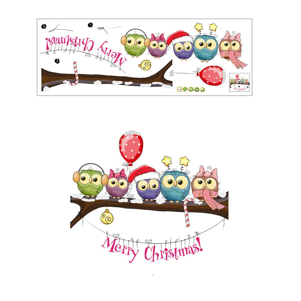 Рождество-одетый Сова ветка дерева Наклейка на стену стикеры стены окно