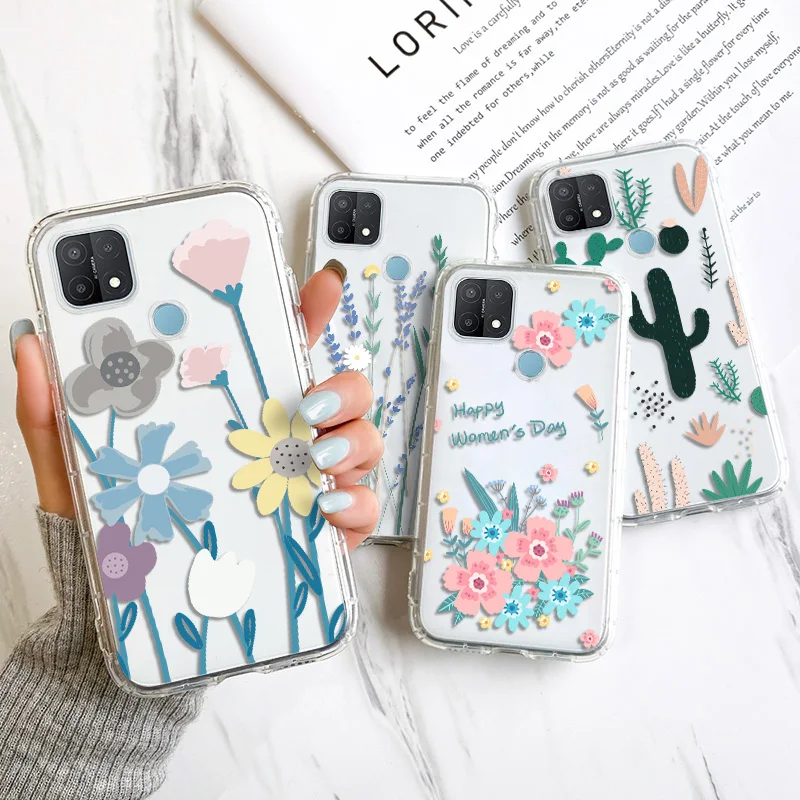 

Realme 8 7 Pro Case On Realme C21 Funda For OPPO A53S A52 A72 A92 A53S A54 A94 A95 Flower Clear Phone Bumper Reno4 5 Lite 4F 5Z