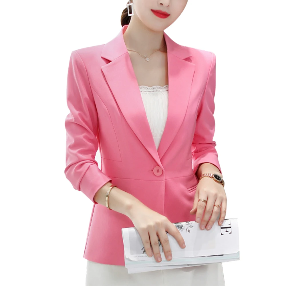 Pink LASPERAL, черный Женский блейзер,, формальные блейзеры, Женский офисный костюм, с карманами, куртки, пальто, тонкий черный женский Блейзер, женские куртки - Цвет: Pink