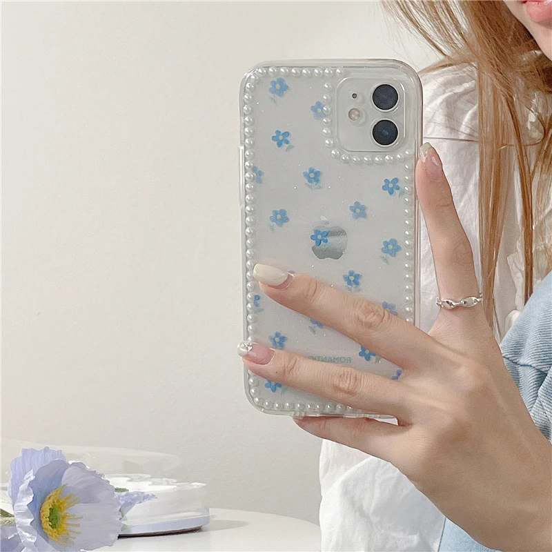

Qianliyao Cute Flower Rose Pearl Phone Case for iphone 11 12 Pro Max X XS Max XR 8 7 plus Se 2020 Glitter Powder Soft Back Cover