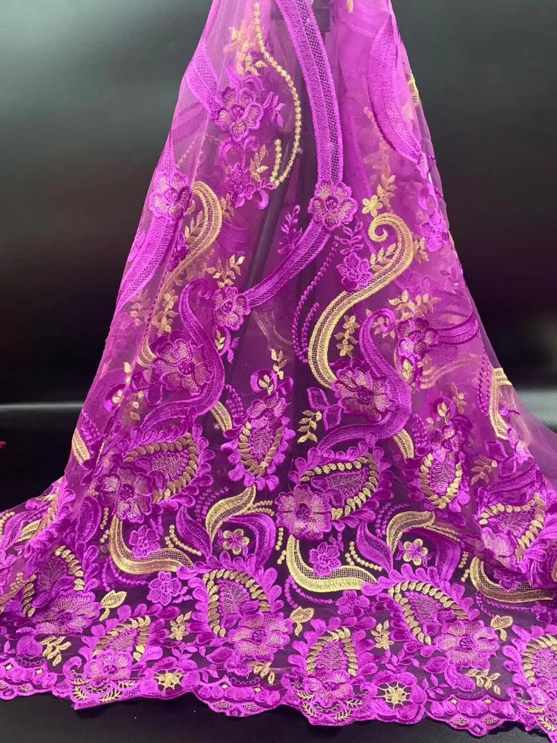 

Purple African Net Lace Fabric High Quality Elegant Embroider Nigerian Wedding Lace Fabrics 5 Yards French net Tulle Lace Party