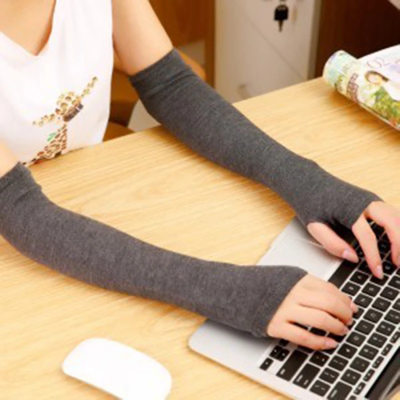 

Spring Autumn 1 Pair Women Long Arm Warmers Knitted Solid Arm Sleeve Solid Long Knitted Fingerless Gloves Clothing Accessories