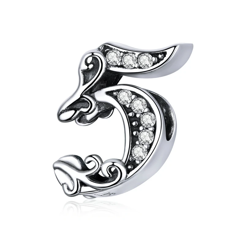 BAMOER 925 пробы серебряная буква A 0-9 NumberBeads подходит для шарма Браслеты Ожерелья DIY Аксессуары Ювелирные изделия BSC030-A - Цвет: SCC1418-5