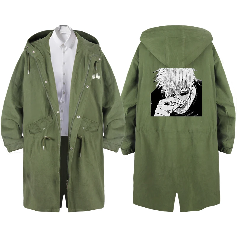 

Anime Jujutsu Kaisen Fashion Casual Long Trench Men Coat Slim Breasted Teenger Windbreaker Student Double Color Solid Outwear