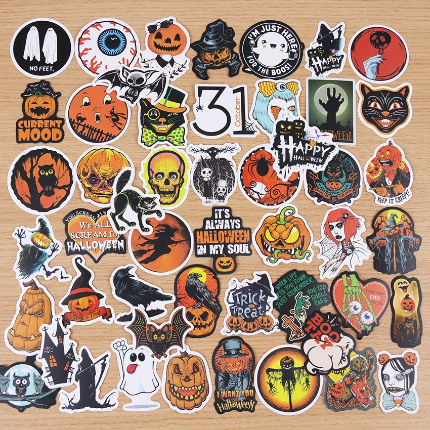 50 Uds. De decoraci&oacute;n de calabaza de Halloween, pegatinas impermeables para maleta, monopat&iacute;n, tel&eacute;fono m&oacute;vil, juguete para ni&ntilde;os-1
