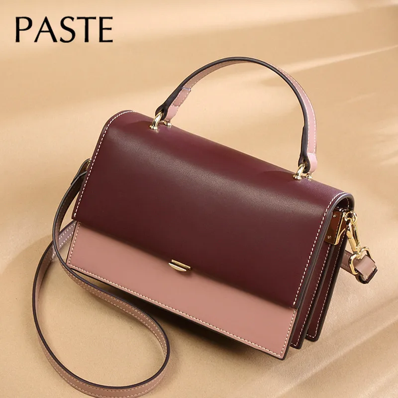 2020 Panelled Color Flap Bag Small All-match Women Shoulder 2 Straps Genuine Leather Ladies Handbag Elegant Contrast | Багаж и сумки