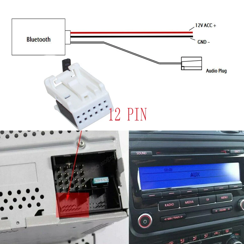 12Pin CD чейнджер гнездо Аудио вход Bluetooth модуль Aux кабель адаптер для VW RCD210 RCD300 RCD310 RCD510 для iPhone 6 7 8 X XS