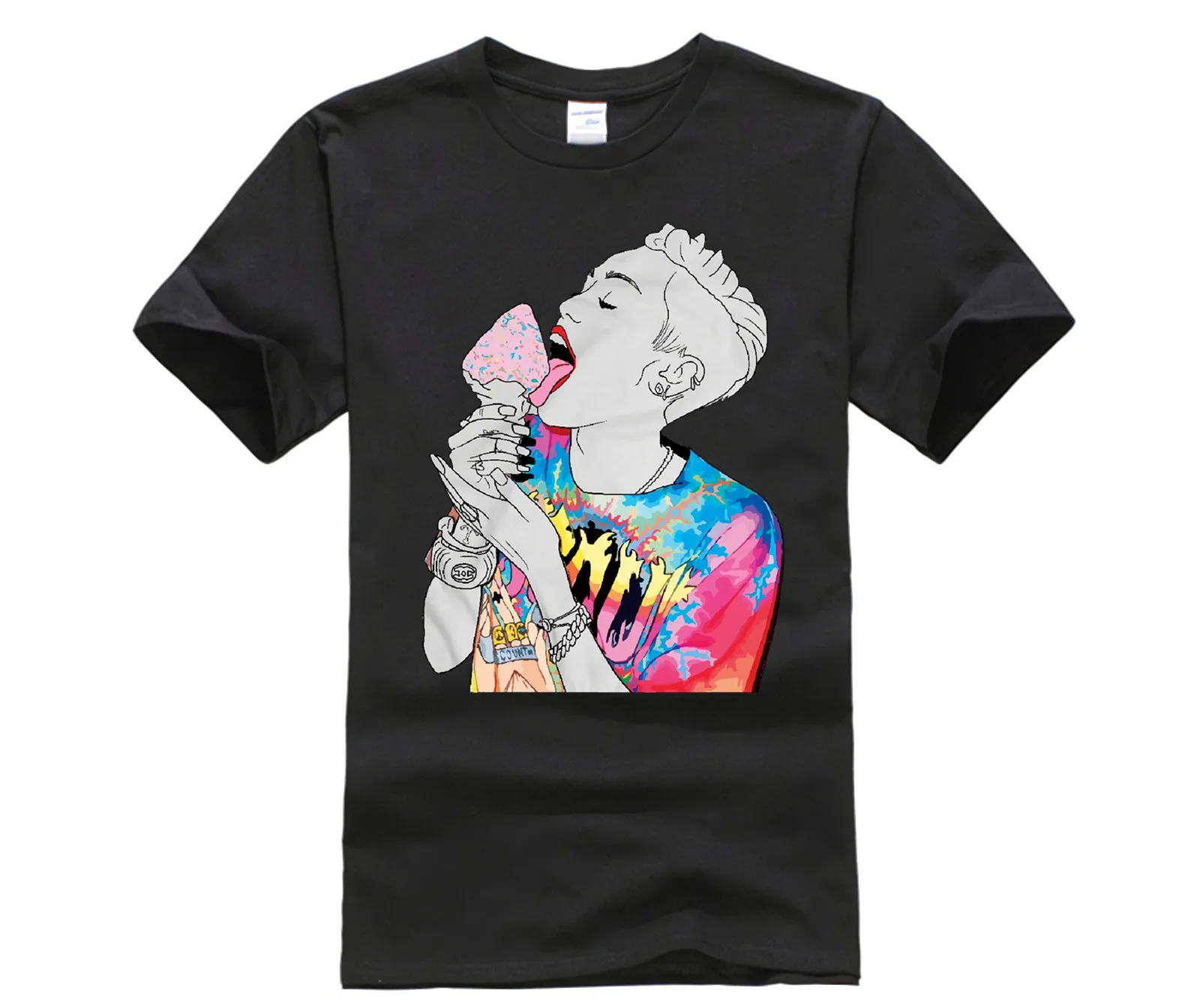 

T Shirt Da Uomo Miley Cyrus Ice Cream Bianco Mens mans T Shirt Moda Pantaloni A Vita Bassa Music Regalo