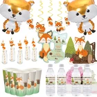 Лиса принадлежности для тематической вечеринки день рождения торт Топпер бумажные чашки лиса воздушные шары пригласительные соломинки бутылки этикетка сувенир коробка украшения для вечеринки