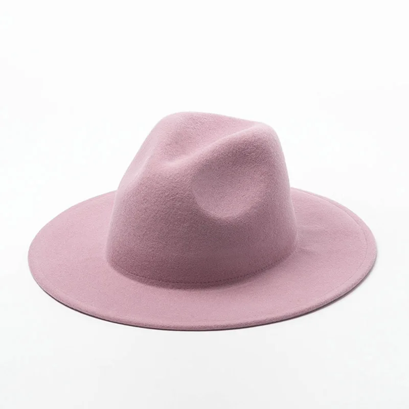 Purple Pink Женская шляпа-федора шерсть с широкими полями фетровые шапки зимняя мягкая фетровая шляпа Дробильная шляпа-пирожок Женская флоппи-церковная Свадебная шляпка база - Цвет: Purple Pink