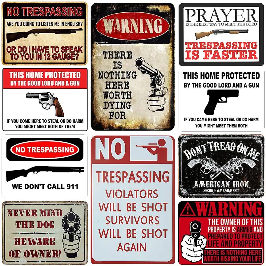 

Warning NO Trespassing Gun Metal Signs Vintage Tin Plate Painting Wall Decoration