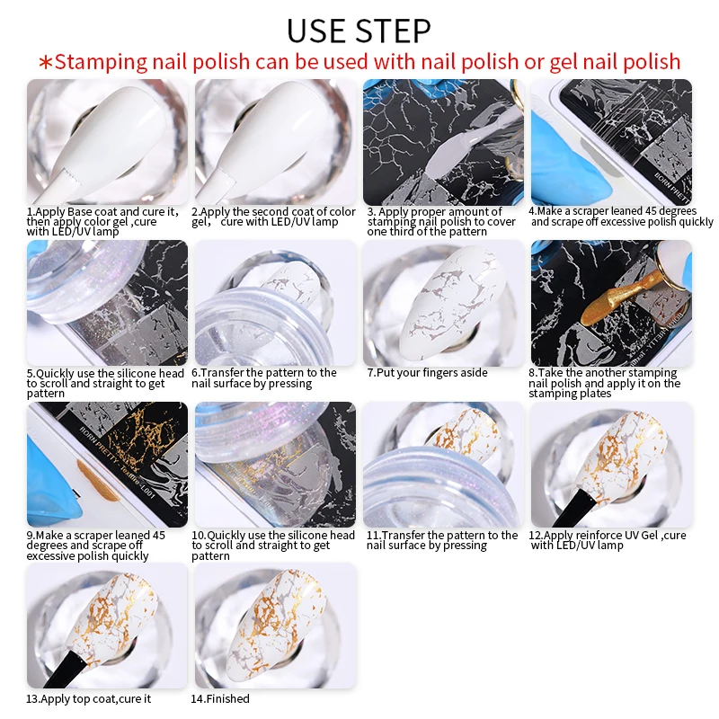 

BORN PRETTY Nail Stamping Polish Set 7ml Flower Stripe Design Stamp Plates Kit Black White Gold Silver Nail Art Printing Varnish