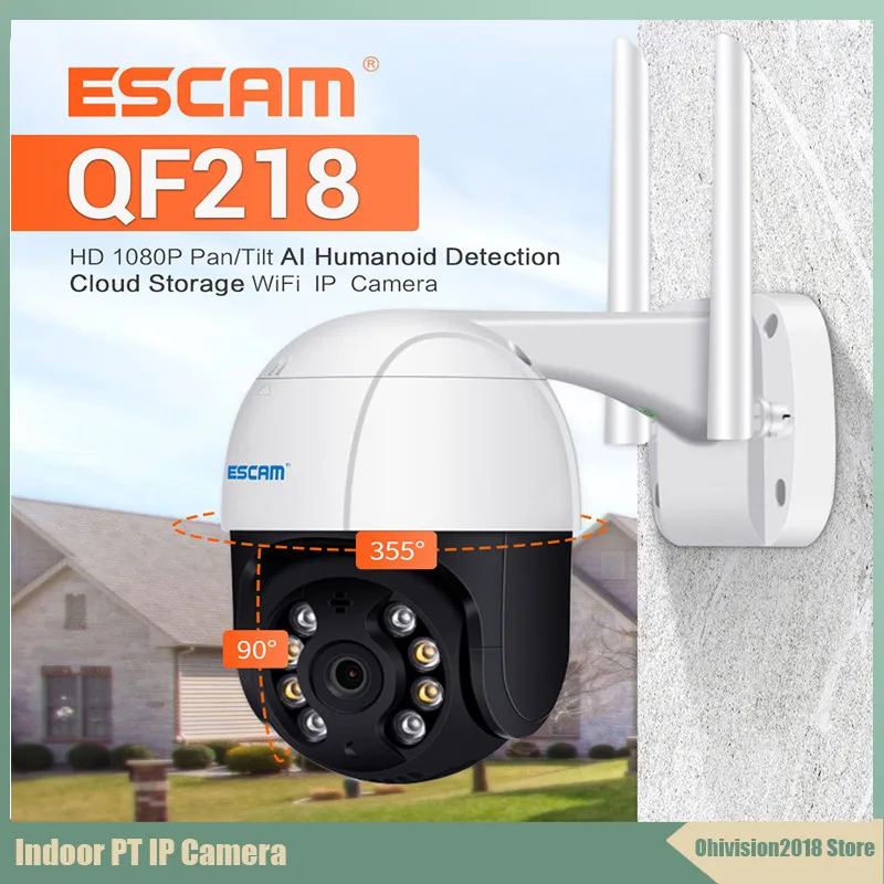 

ESCAM QF218 Home Camera 1080P Pan/Tilt AI Humanoid detection Cloud Storage Waterproof WiFi IP Camera with Two Way Audio