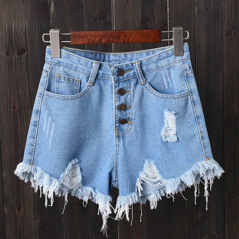 

Vangull Summer Women's Clothing Hole High Waist Female Denim Shorts Solid Large Size 6XL Straight Fashion Jean Shorts Hot Sale