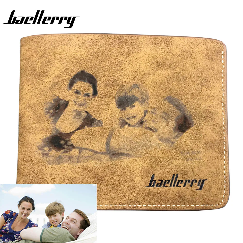 Новинка 2020 мужские кошельки с фото гравировкой модный короткий дизайн на молнии