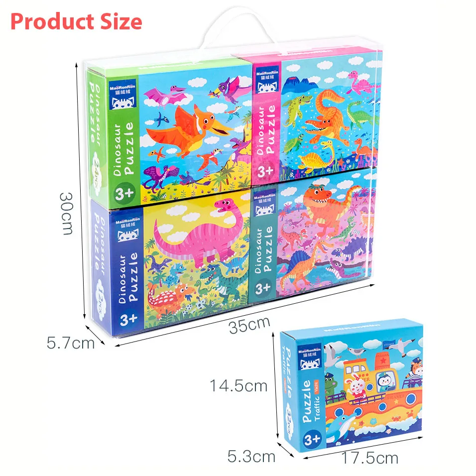 

4 Style/set Four-in-one Box Wooden Toys for Children Dinosaur/ Vehicle/ Landscape Jigsaw Puzzle Baby Learning Educational Toy