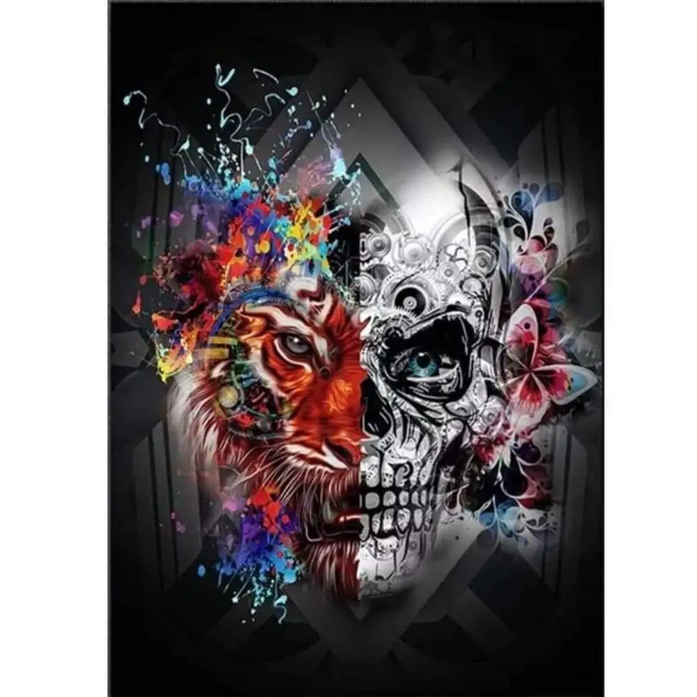 Алмазная 5D картина череп и цветы полноразмерная/круглая вышивка с мультяшным