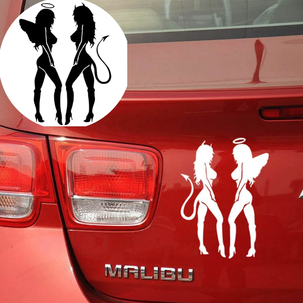 

19*14 см Ангел Дьявол сексуальная девушка Веселая личность Автомобильная наклейка Стайлинг автомобиля черный/серебряный цвет