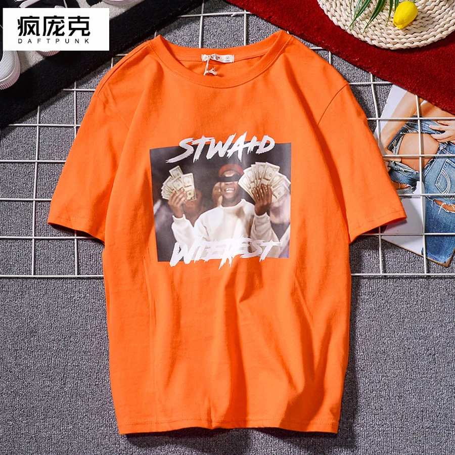 Свободная Хлопковая мужская футболка с коротким рукавом и рисунком большого