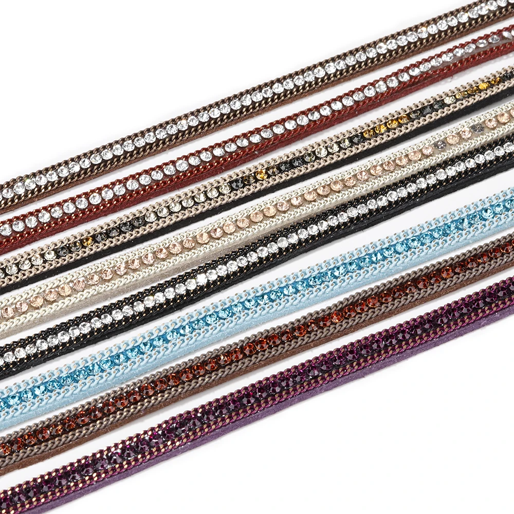 

5MM PU Leather Cord/Crystal Rhinestone Rope Bracelet Jewelry Findings Accessories Making Leather Bracelets Materials Wholesale