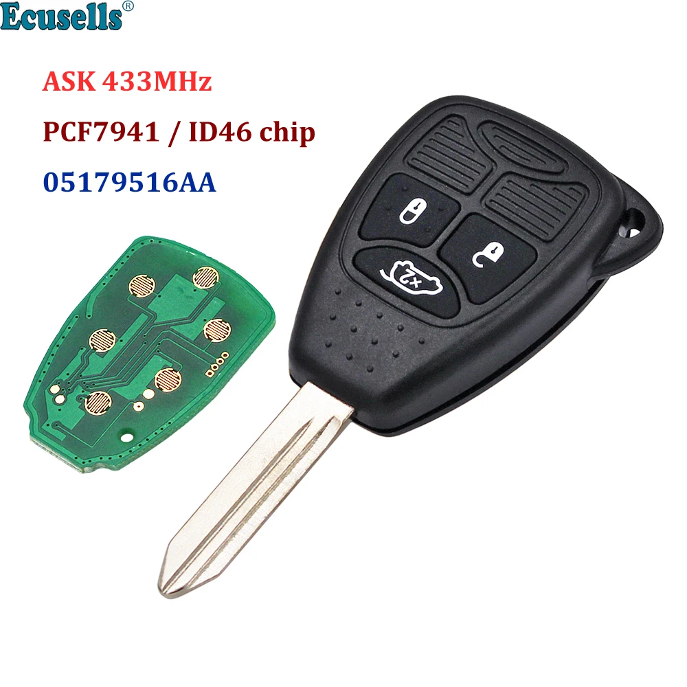 2 кнопки дистанционный смарт ключ брелок с ID46 PCF7941 чип 433 МГц для Chrysler 300C Sebring PT Cruiser