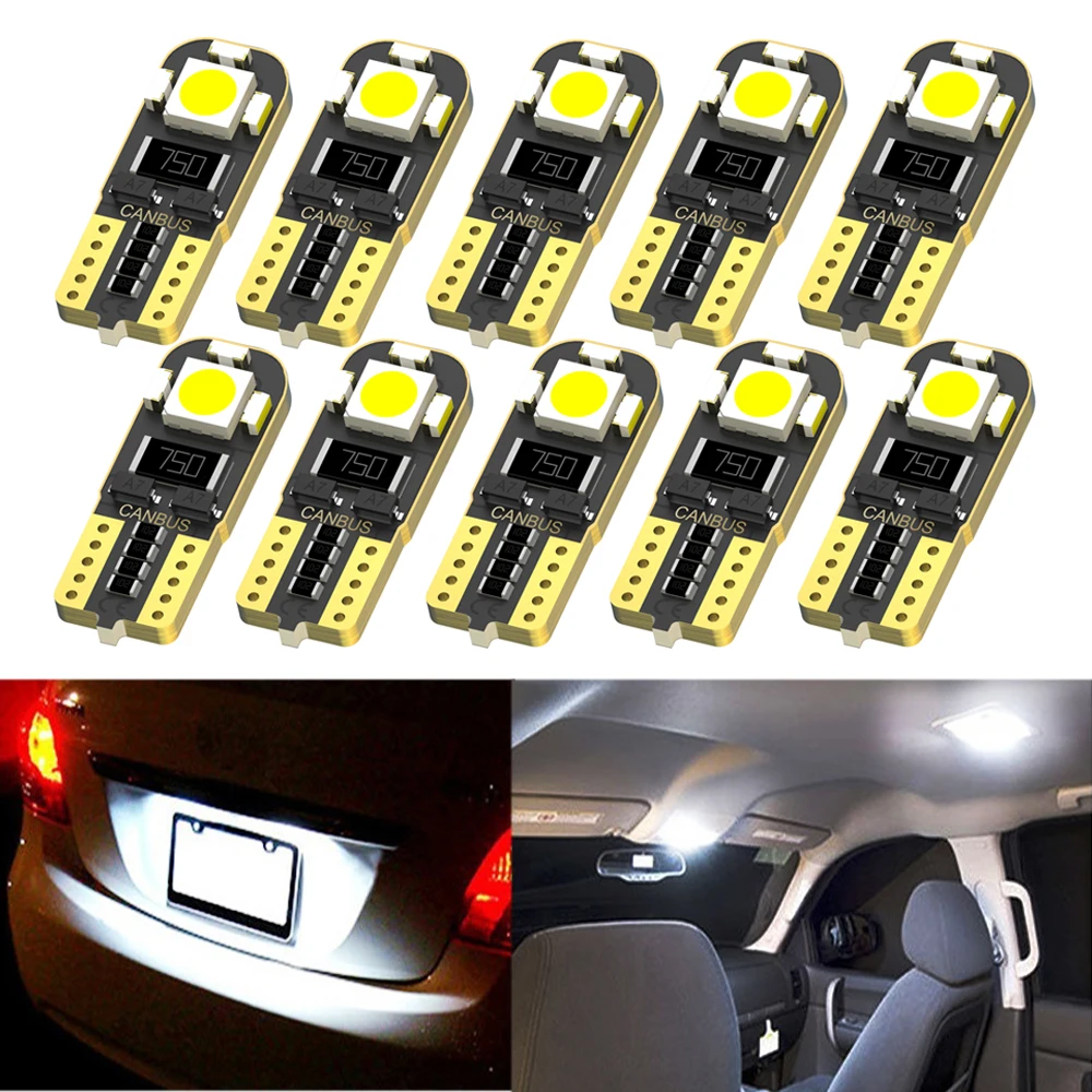 

10 шт., Автомобильные светодиодные лампы T10, 194, 168, 12 В