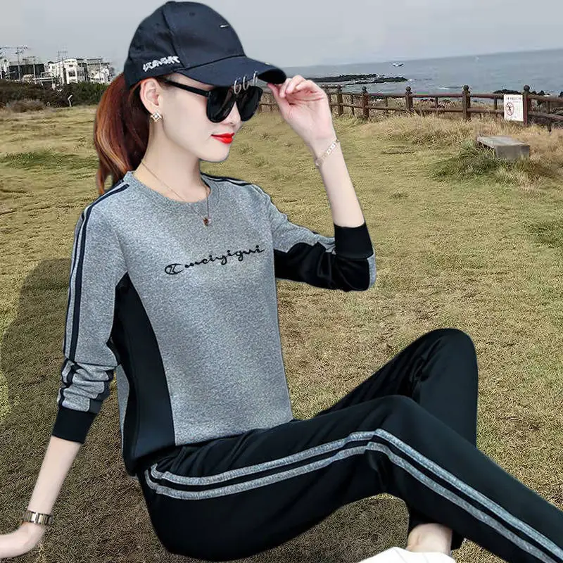 

2021 new spring, summer and autumn thin fashion casual sportswear Outfits women's loose Korean long sleeve two-piece set