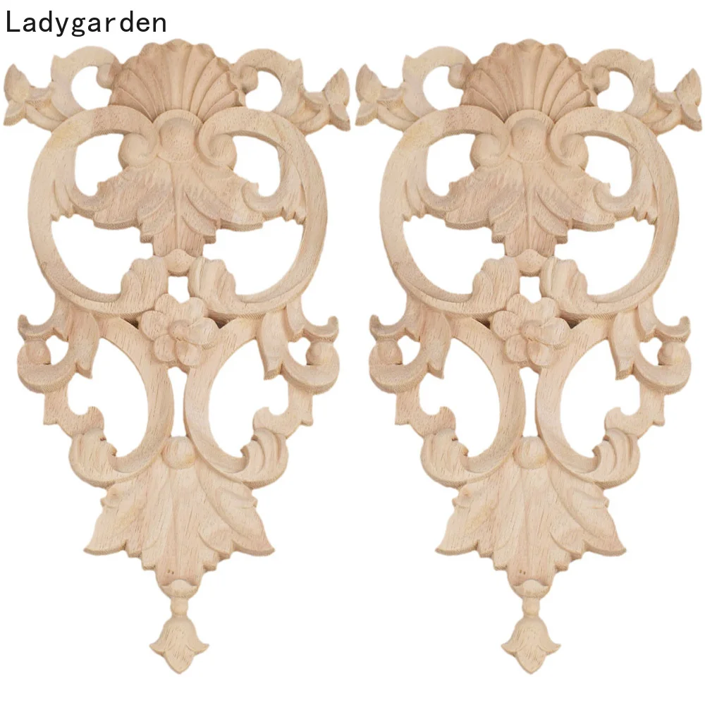 

2PCS Retro Rose Floral Statue Wood Carved Decal Corner Applique Decorate Frame Wall Doors Furniture Decorative Wooden Sculptures