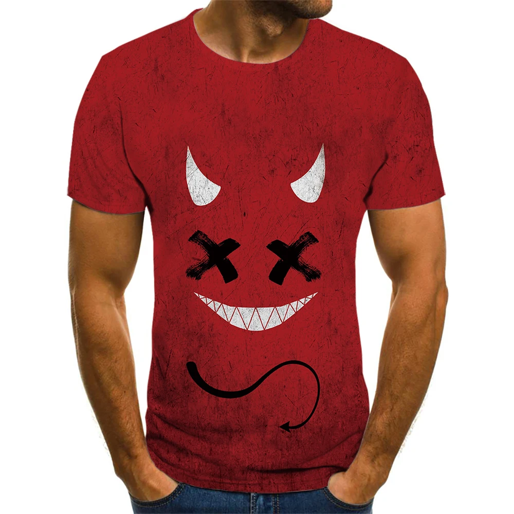 

Новинка 2021, летняя уличная Мужская футболка, Мужская футболка с 3D принтом смайлика, круглым вырезом, Повседневная футболка с коротким рукав...