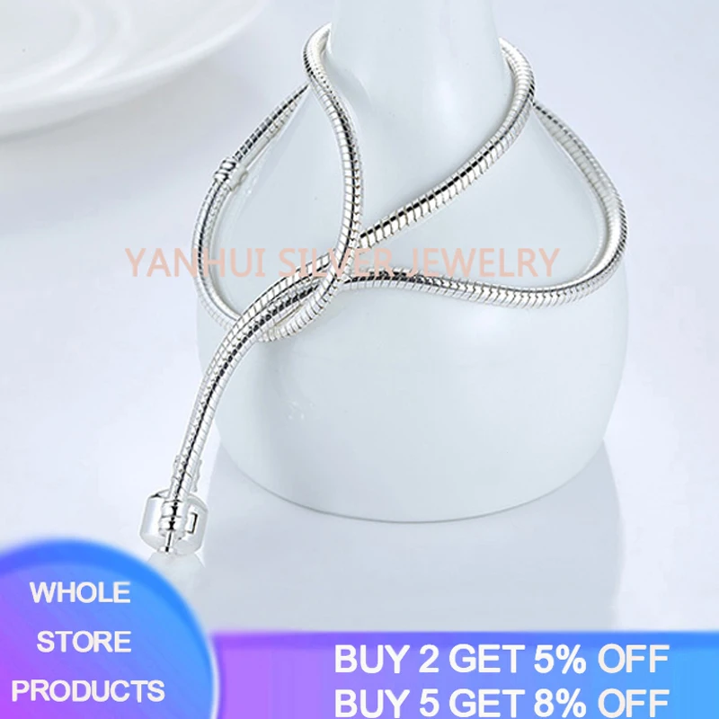 

Never fade Silver 925 Chain Charm Necklace with S925 Logo Fit DIY Beads Charms Women Handmade Christmas Gift Original Jewelry